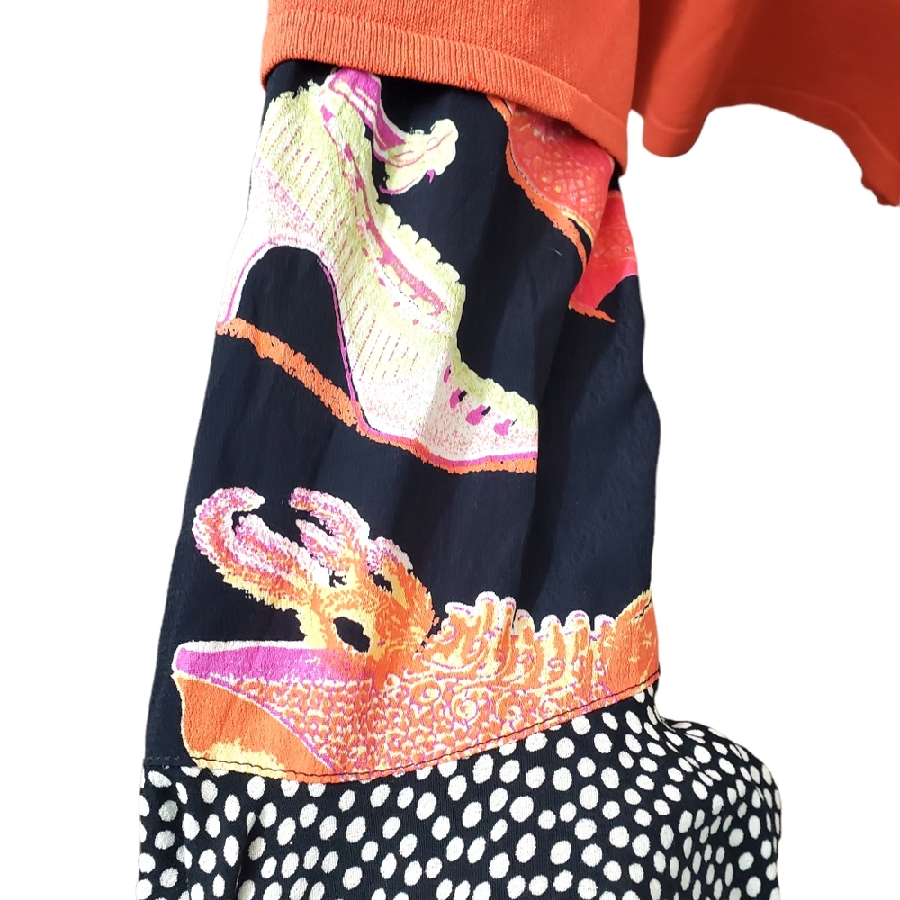 Boho Plus Orange Scoop Neck Top with Polka Dot and High Heel Sleeve Size 26/28W
